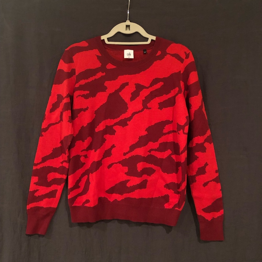 Cabi Red & Burgundy Camo Sweater
